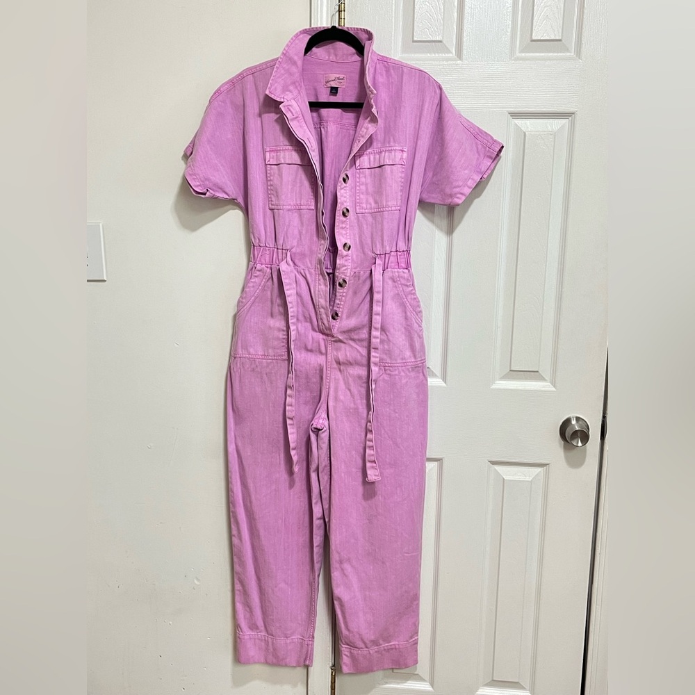 Universal Thread Fuchsia Button-up Drawstring Jumpsuit